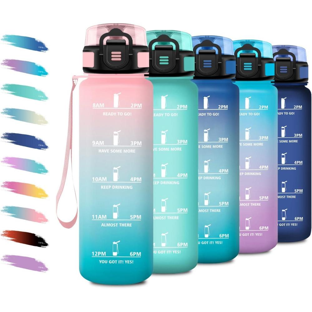 image:imageBouteille deau Sport 1L Gourde Marqueur de Temps Gourde Motivation avec Filtre Bouteille deau AntiFuite Reutilisable pour Randonne Cyclisme Bureau Extrieur Camping Voyage Fitness17oz500ml  Rose  Cyan