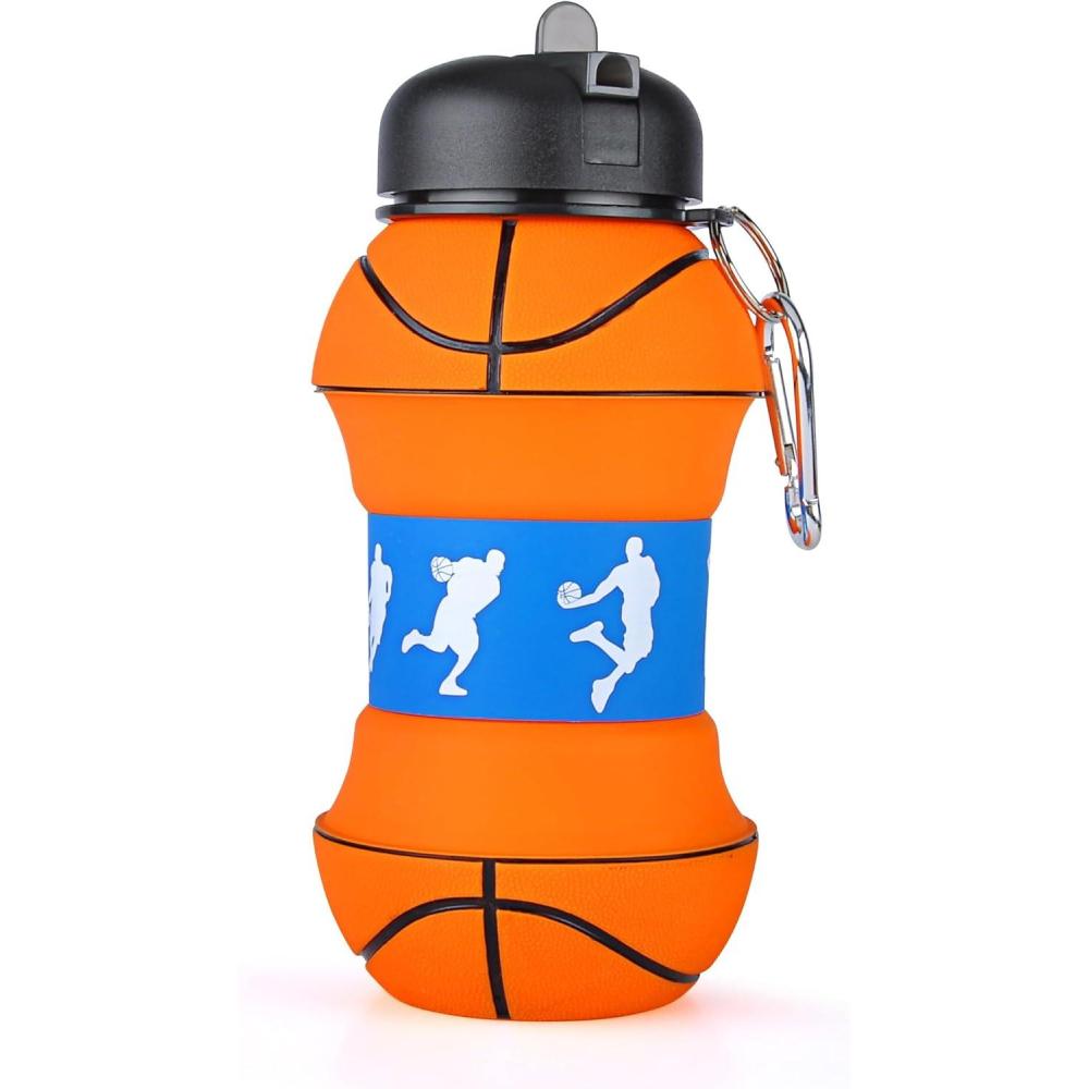 image:imageBouteille deau pliable pour garons et filles sans BPA  Gourde de camping pour enfants  Personnalisable avec votre sport  Ballon deau compact pour cadeau original footballBasketBall