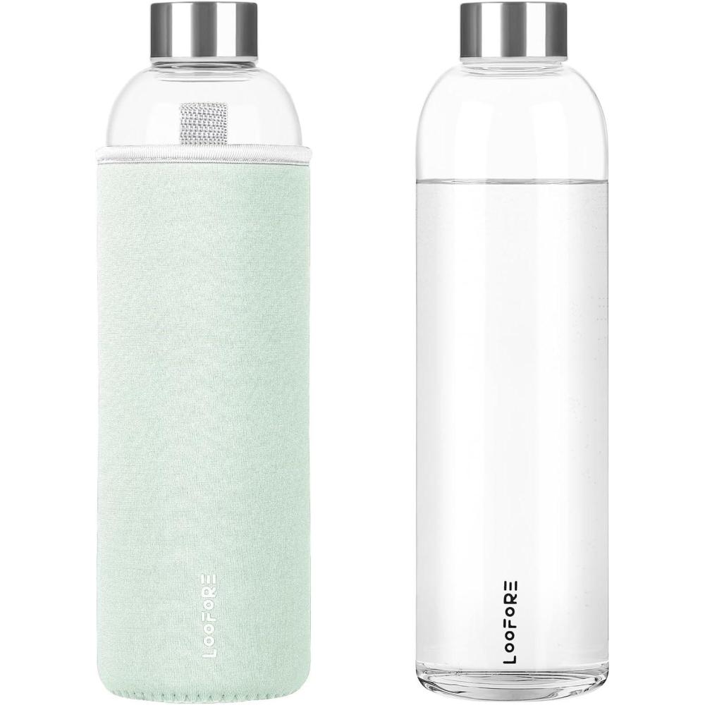 image:imageBouteille en Verre 1 litre 1000ml Sans BPA antifuite Gourde Reutilisable en Borosilicate Bouteille deau en Verre pour Bureau Sport Camping Enfants et les AdultesVert Menthe