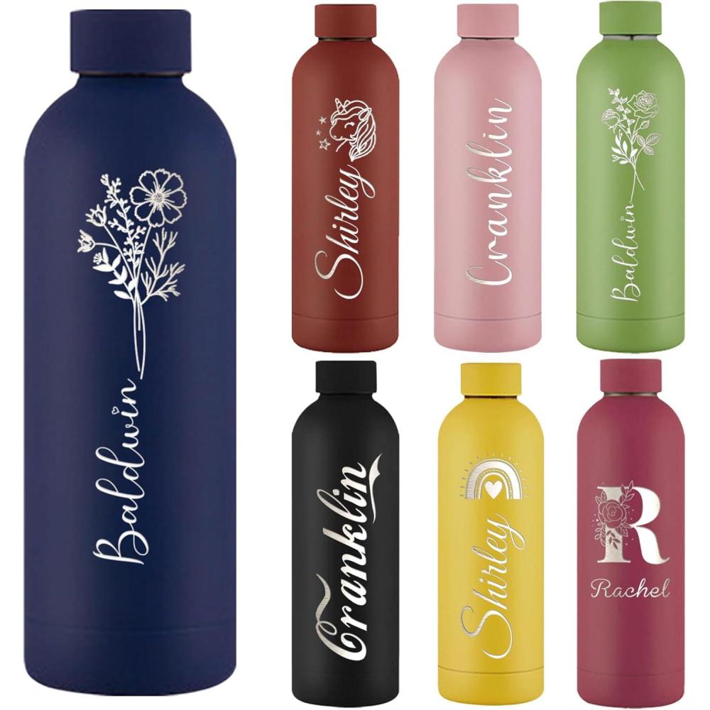 image:imageGourde Personnalise de 500 ml Bouteille dEau Grave Avec Nom Logo Gourde Isotherme Personnalisable Pour lcole Le Bureau Et Le SportBleu Marine
