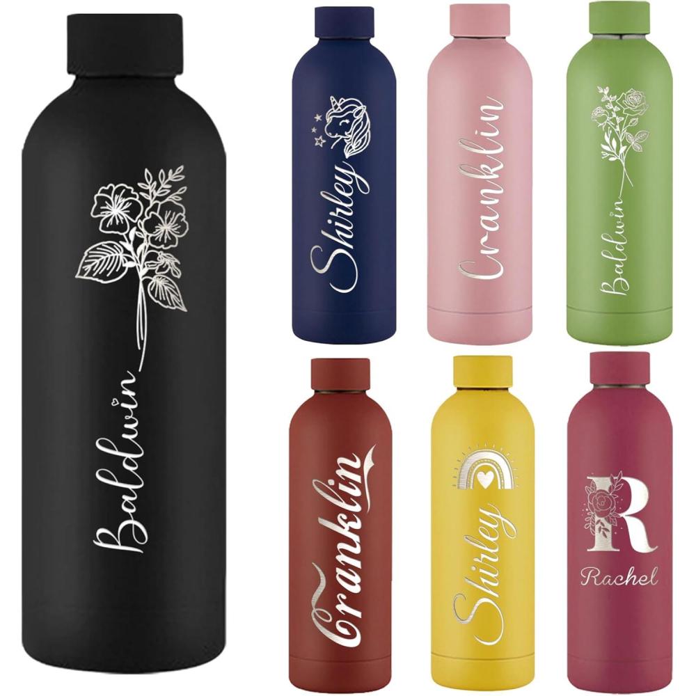 image:imageGourde Personnalise de 500 ml Bouteille dEau Grave Avec Nom Logo Gourde Isotherme Personnalisable Pour lcole Le Bureau Et Le SportNoir