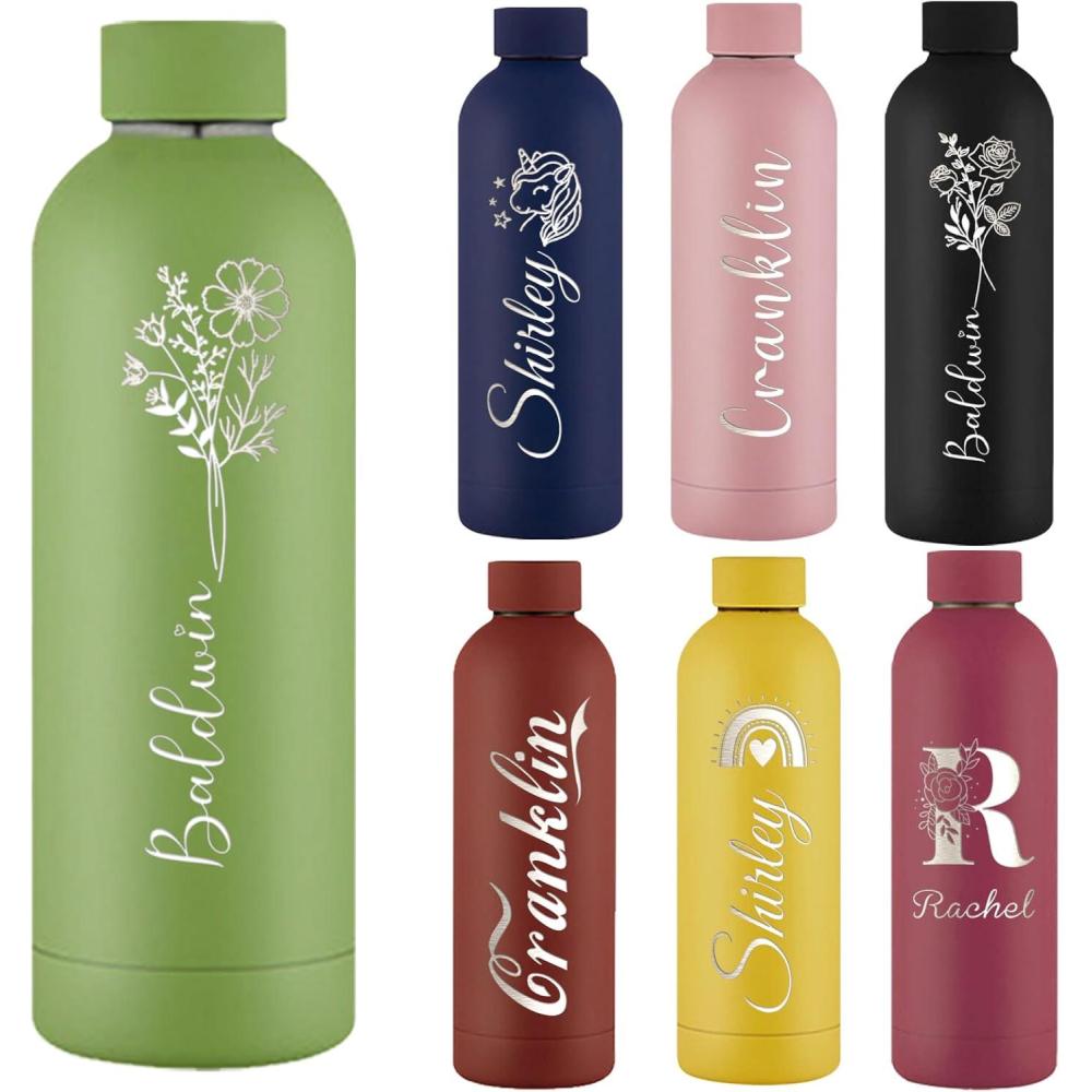 image:imageGourde Personnalise de 500 ml Bouteille dEau Grave Avec Nom Logo Gourde Isotherme Personnalisable Pour lcole Le Bureau Et Le SportVert