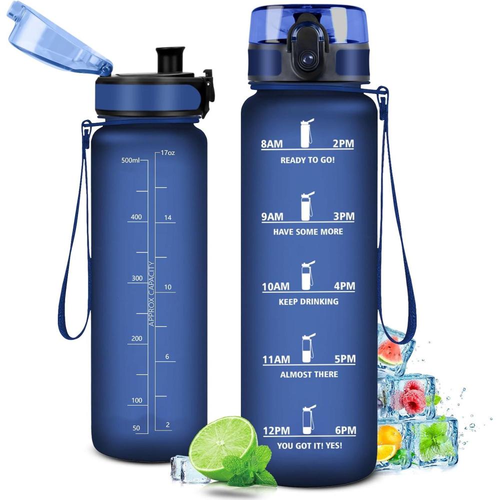 image:imageGourde Sport 1L tanche et Rutilisable Gourde Bouteille deau 1 Litre avec Marqueur de Temps et Filtre Bouteille pour Adulte lcole Cyclisme Voyage Camping Fitness Yoga Bureau Gym32oz1000ml Mat Marine Bleu