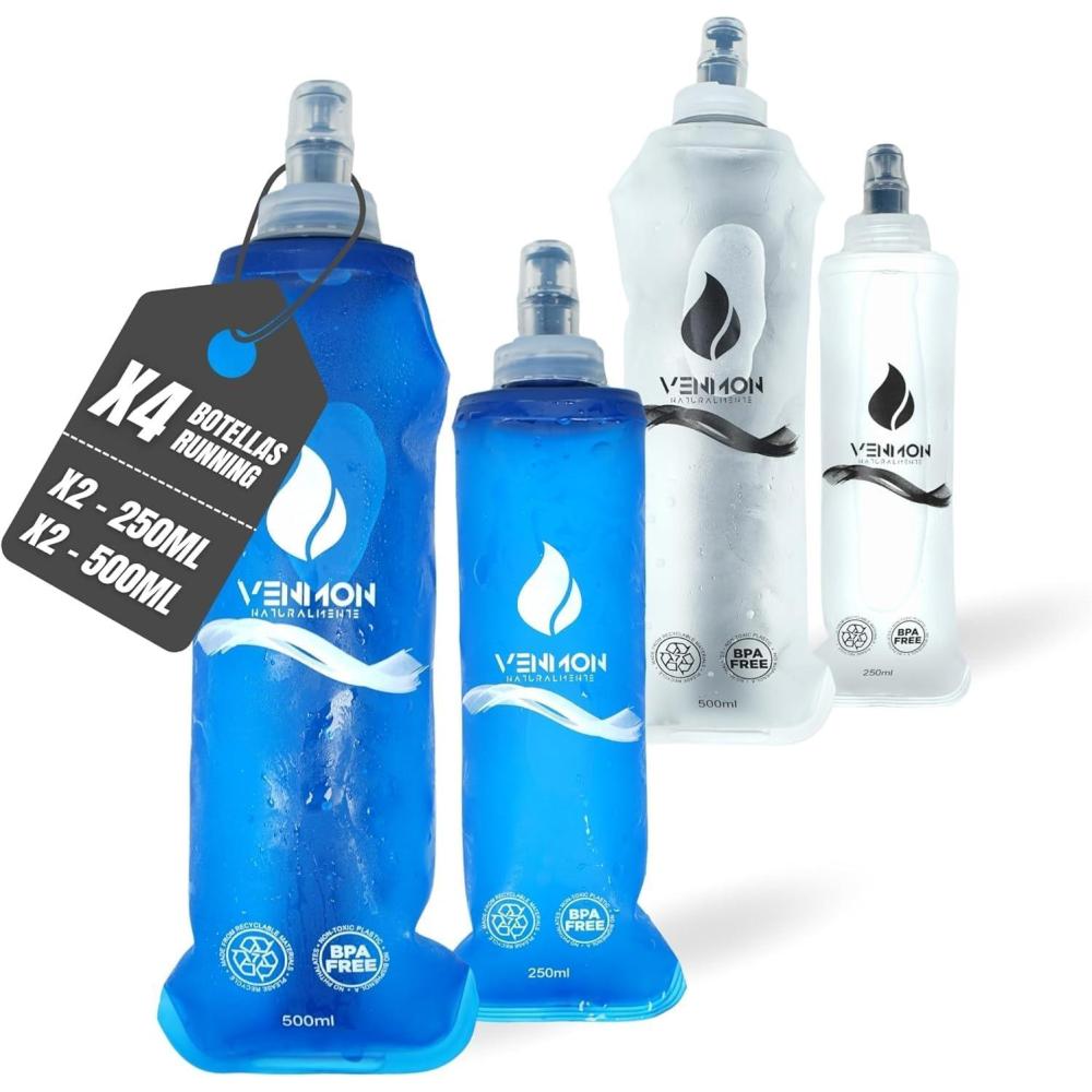 image:imageGourde sans BPA pour la course gourde deau de sport rutilisable trs robuste lot de 4 2 x 500 ml avec sangle dorsale et 2 x 250 ml