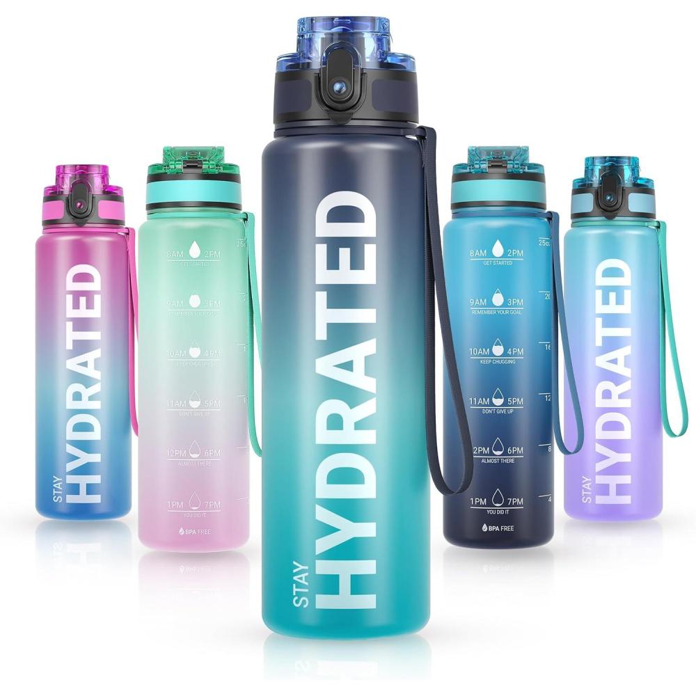 image:imageSahara Sailor Bouteille deau Gourde Sport 1L500ML750ML avec Marqueur de Temps de Motivation sans BPA tanche ampamp Rutilisable pour Sport Camping 1 BouteilleBleu Ocan