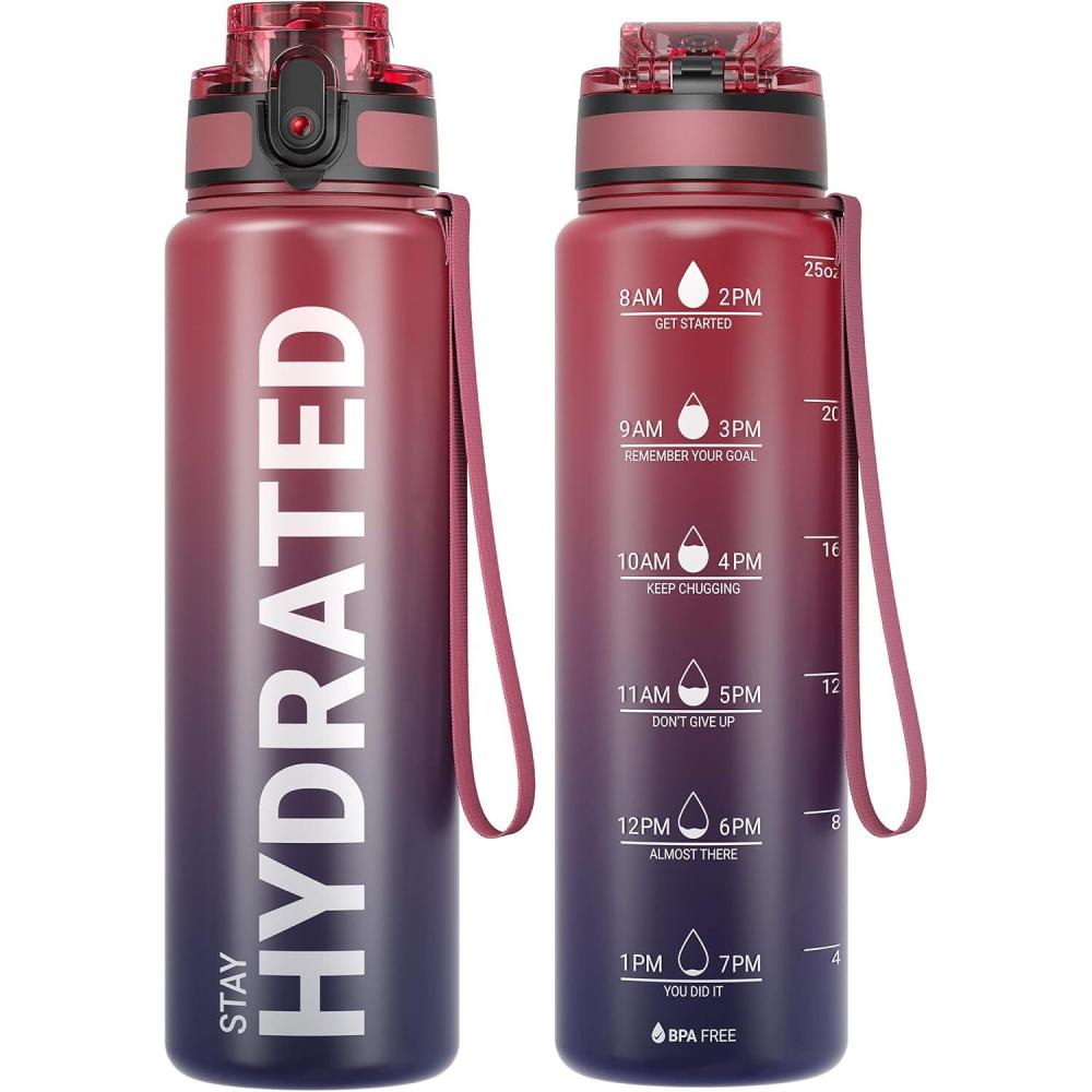 image:imageSahara Sailor Bouteille deau Gourde Sport 1L500ML750ML avec Marqueur de Temps de Motivation sans BPA tanche ampamp Rutilisable pour Sport Camping 1 BouteilleBarcenciel Fonc