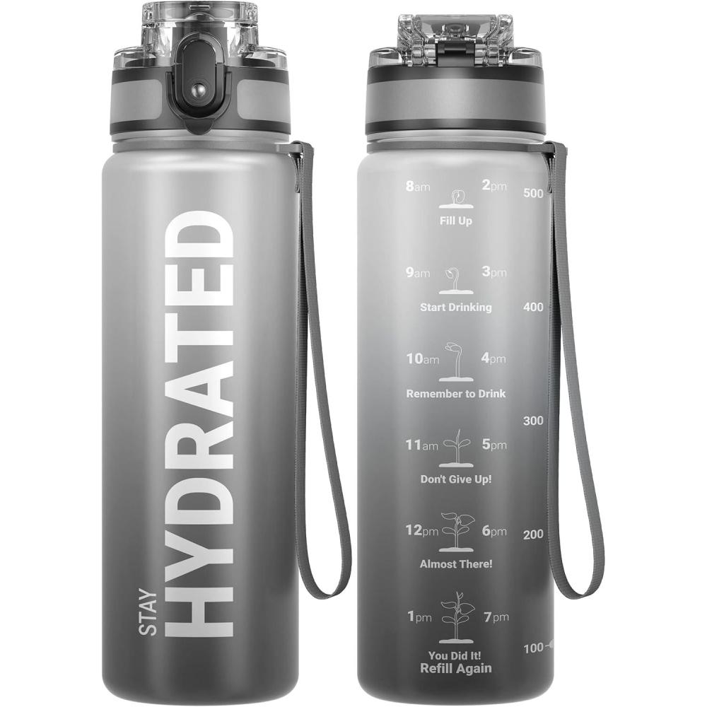 image:imageSahara Sailor Bouteille deau Gourde Sport 1L500ML750ML avec Marqueur de Temps de Motivation sans BPA tanche ampamp Rutilisable pour Sport Camping 1 BouteilleTai Chi