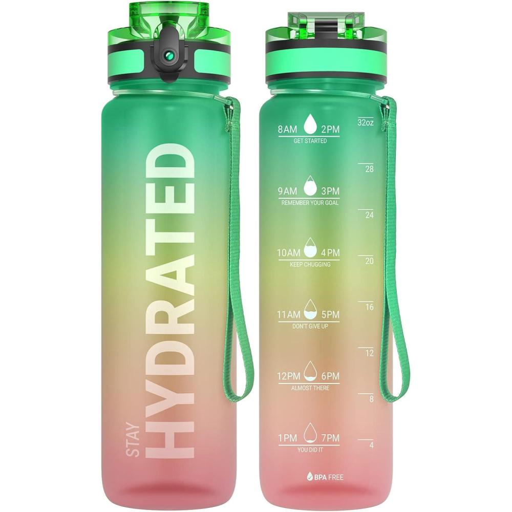 image:imageSahara Sailor Bouteille deau Gourde Sport 1L500ML750ML avec Marqueur de Temps de Motivation sans BPA tanche ampamp Rutilisable pour Sport Camping 1 BouteilleMacarons