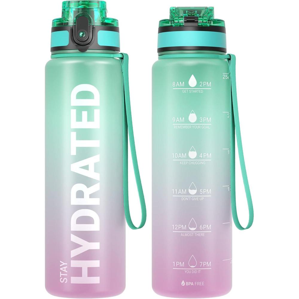 image:imageSahara Sailor Bouteille deau Gourde Sport 1L500ML750ML avec Marqueur de Temps de Motivation sans BPA tanche ampamp Rutilisable pour Sport Camping 1 BouteilleBbubble Gum