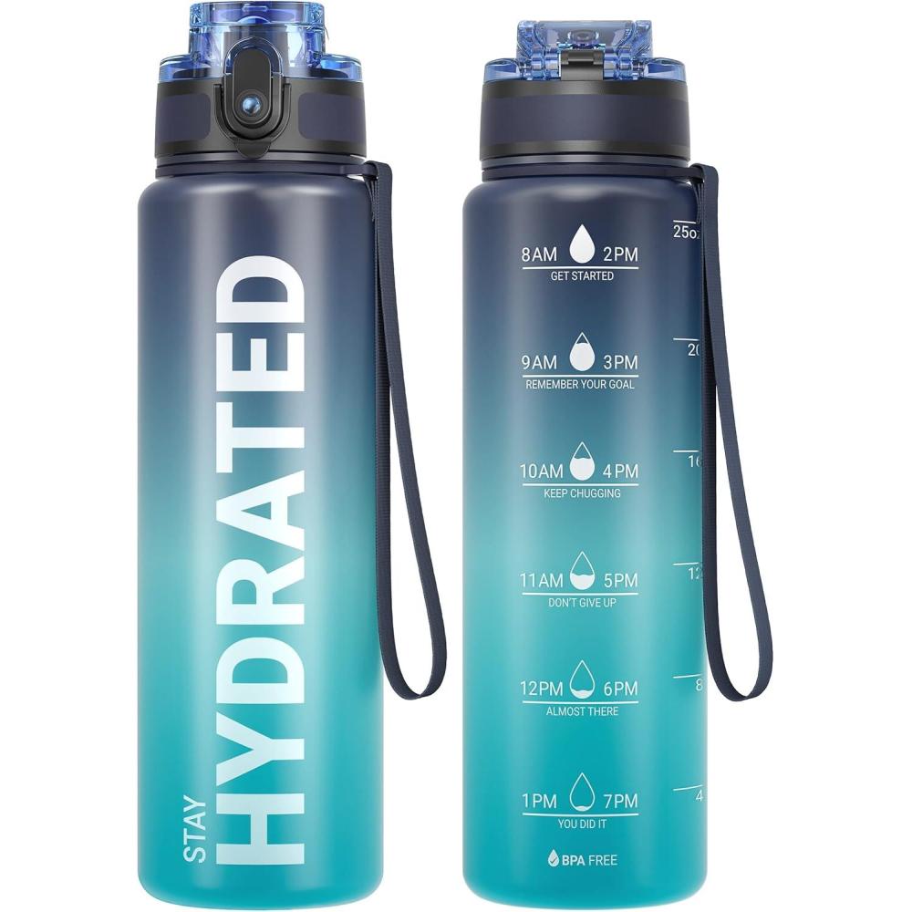 image:imageSahara Sailor Bouteille deau Gourde Sport 1L500ML750ML avec Marqueur de Temps de Motivation sans BPA tanche ampamp Rutilisable pour Sport Camping 1 BouteilleBmer Profonde