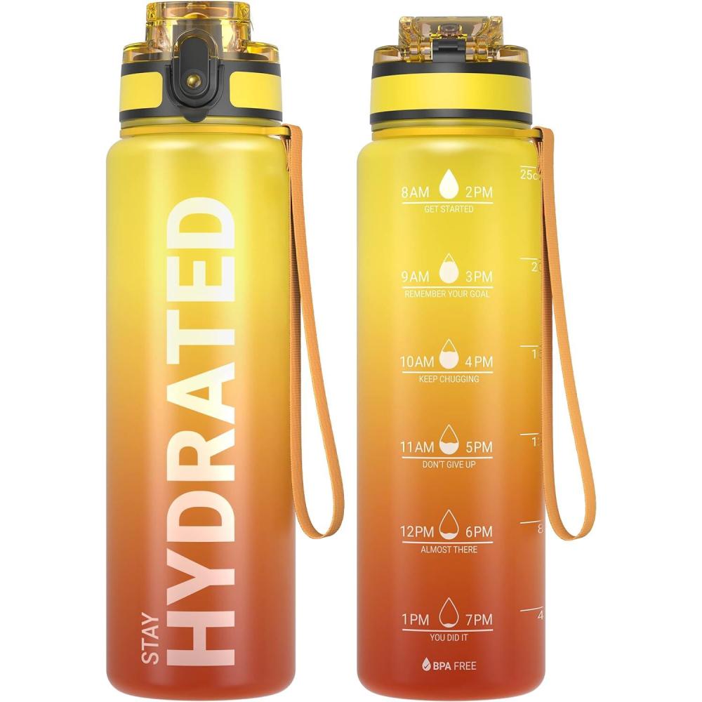 image:imageSahara Sailor Bouteille deau Gourde Sport 1L500ML750ML avec Marqueur de Temps de Motivation sans BPA tanche ampamp Rutilisable pour Sport Camping 1 BouteilleBfeu