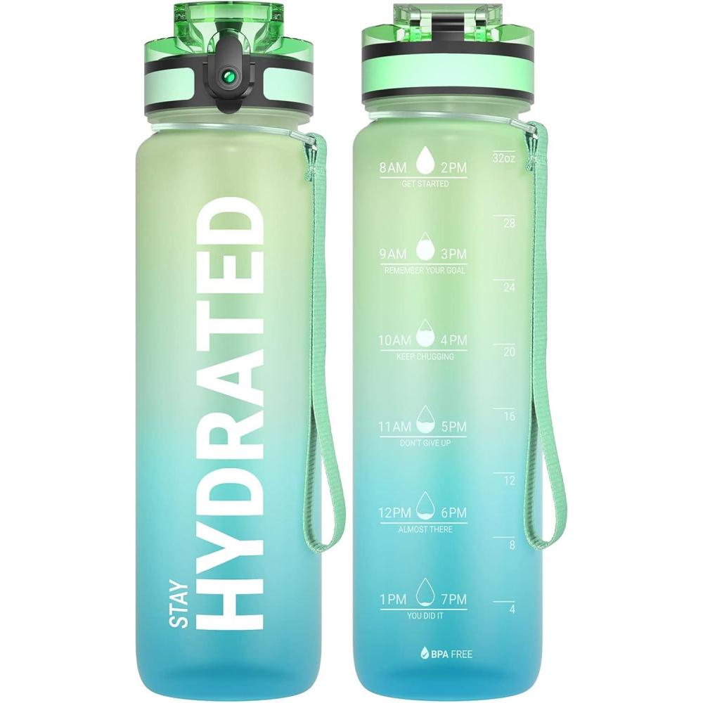image:imageSahara Sailor Bouteille deau Gourde Sport 1L500ML750ML avec Marqueur de Temps de Motivation sans BPA tanche ampamp Rutilisable pour Sport Camping 1 BouteilleVert Menthe