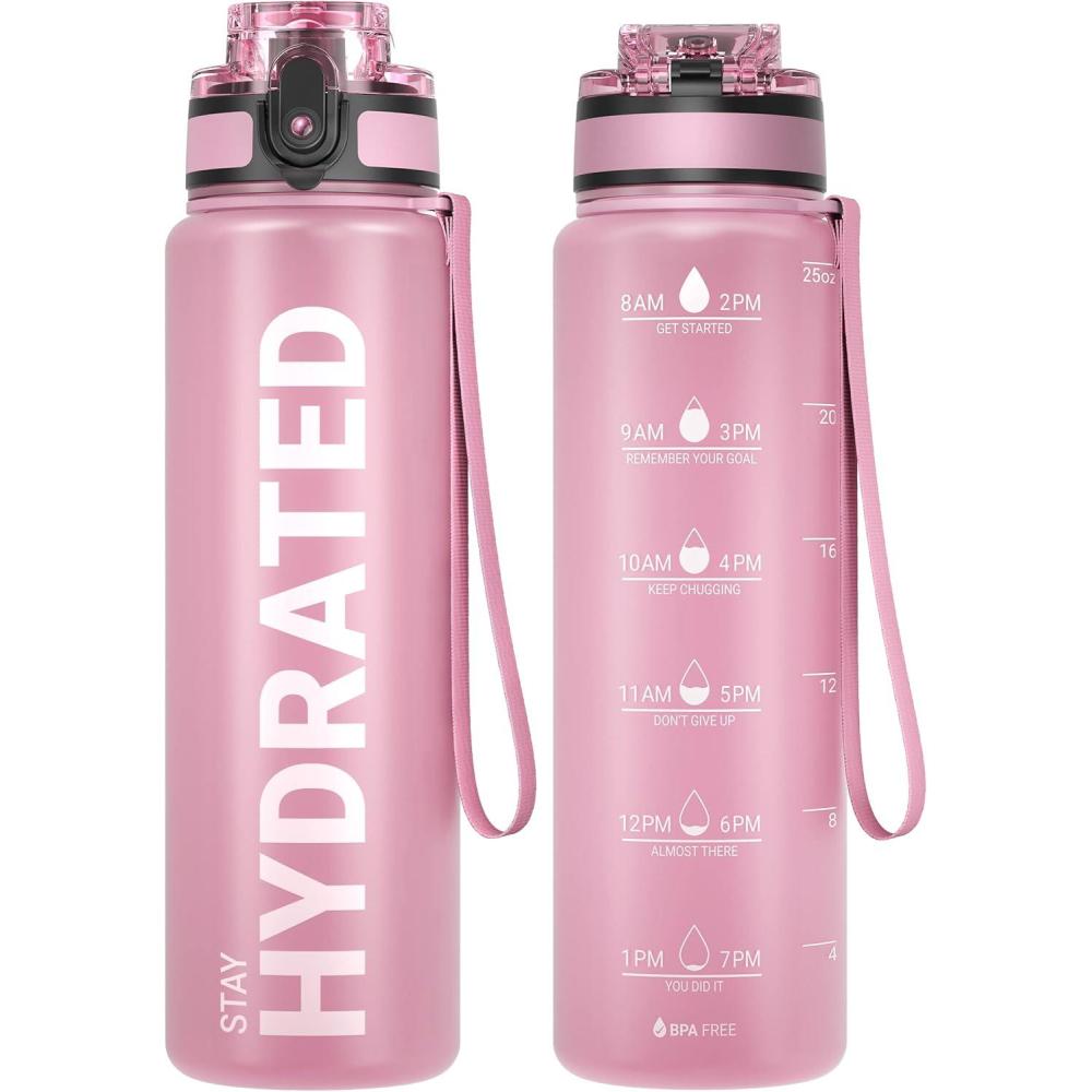 image:imageSahara Sailor Bouteille deau Gourde Sport 1L500ML750ML avec Marqueur de Temps de Motivation sans BPA tanche ampamp Rutilisable pour Sport Camping 1 BouteilleBtopaze Rose