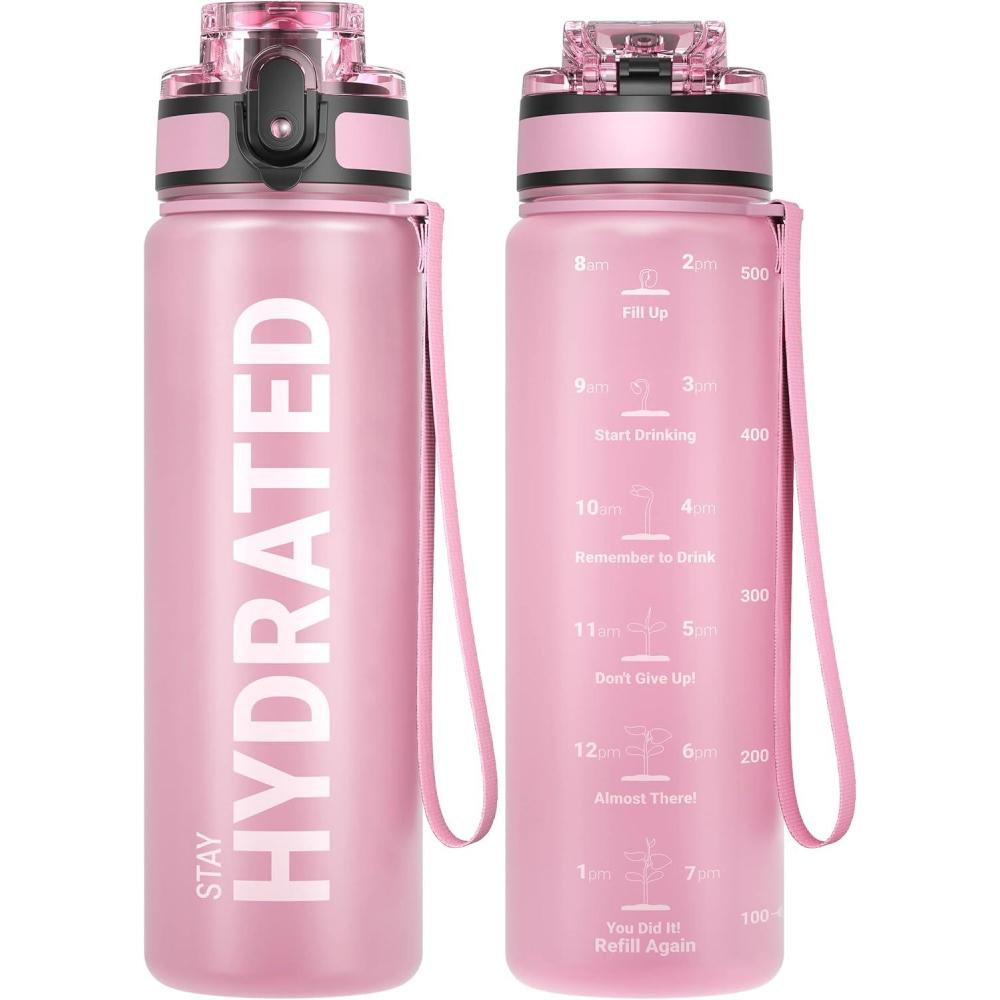 image:imageSahara Sailor Bouteille deau Gourde Sport 1L500ML750ML avec Marqueur de Temps de Motivation sans BPA tanche ampamp Rutilisable pour Sport Camping 1 BouteilleTopaze Rose