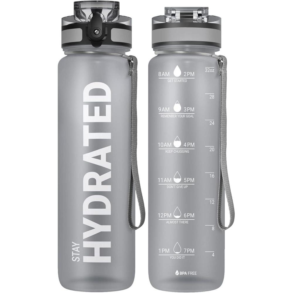 image:imageSahara Sailor Bouteille deau Gourde Sport 1L500ML750ML avec Marqueur de Temps de Motivation sans BPA tanche ampamp Rutilisable pour Sport Camping 1 BouteilleGris Brumeux