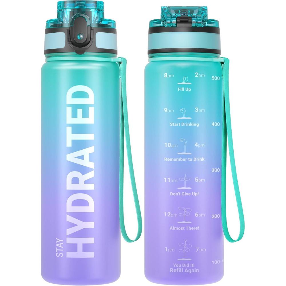 image:imageSahara Sailor Bouteille deau Gourde Sport 1L500ML750ML avec Marqueur de Temps de Motivation sans BPA tanche ampamp Rutilisable pour Sport Camping 1 BouteilleMagie de la Galaxie