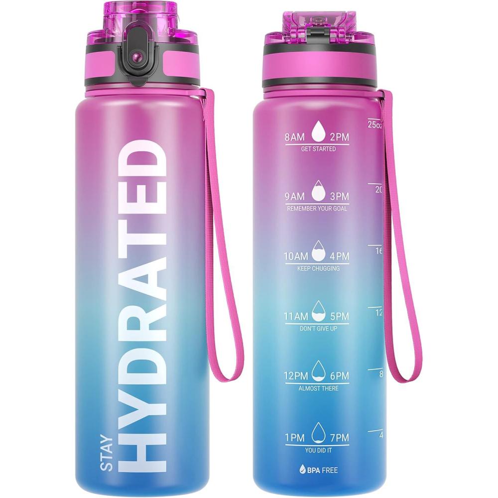 image:imageSahara Sailor Bouteille deau Gourde Sport 1L500ML750ML avec Marqueur de Temps de Motivation sans BPA tanche ampamp Rutilisable pour Sport Camping 1 BouteilleBaurora Borealis