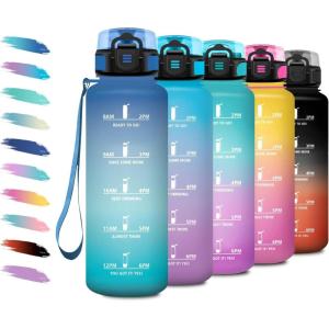Bouteille d&rsquo;eau Sport 1L, Gourde Marqueur de Temps, Gourde Motivation avec Filtre, Bouteille d&rsquo;eau Anti-Fuite, Reutilisable pour Randonnée, Cyclisme, Bureau, Extérieur, Camping, Voyage, Fitness(50oz-1500ml | Bleu + Vert)