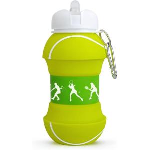 Bouteille d&rsquo;eau pliable pour garçons et filles sans BPA – Gourde de camping pour enfants – Personnalisable avec votre sport – Ballon d&rsquo;eau compact pour cadeau original (football)(Tennis)