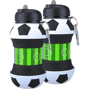 Bouteille d&rsquo;eau pliable pour garçons et filles sans BPA – Gourde de camping pour enfants – Personnalisable avec votre sport – Ballon d&rsquo;eau compact pour cadeau original (football)(Football 2 unités)
