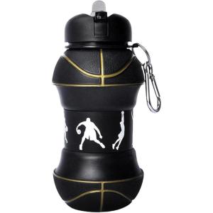 Bouteille d&rsquo;eau pliable pour garçons et filles sans BPA – Gourde de camping pour enfants – Personnalisable avec votre sport – Ballon d&rsquo;eau compact pour cadeau original (football)(Basquet noir)