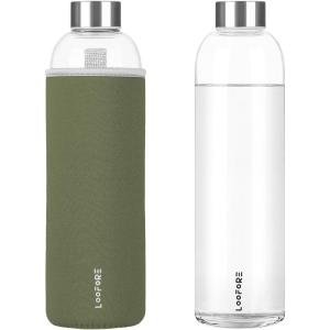 Bouteille en Verre 1 litre 1000ml, Sans BPA, anti-fuite, Gourde Reutilisable en Borosilicate, Bouteille d&rsquo;eau en Verre pour Bureau, Sport, Camping, Enfants et les Adultes(Vert Olive)
