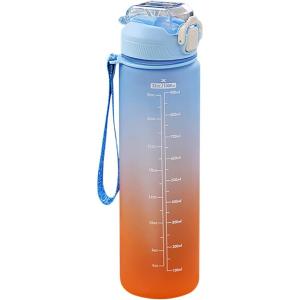 Generisch – Gourde pour le sport – 1 L – Bouteille d&rsquo;eau en plastique anti-fuite – Bouteille d&rsquo;eau pour boissons gazeuses – Gourde de sport pour le fitness, la gym, le vélo, le yoga, l&rsquo;extérieur(Bleu)
