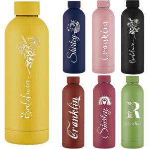 Gourde Personnalisée de 500 ml Bouteille d&rsquo;Eau Gravée Avec Nom Logo, Gourde Isotherme Personnalisable Pour l&rsquo;École Le Bureau Et Le Sport(Jaune)