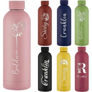 Gourde Personnalisée de 500 ml Bouteille d&rsquo;Eau Gravée Avec Nom Logo, Gourde Isotherme Personnalisable Pour l&rsquo;École Le Bureau Et Le Sport(Rose Clair)