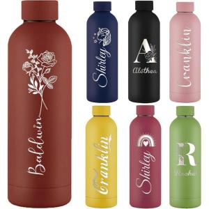 Gourde Personnalisée de 500 ml Bouteille d&rsquo;Eau Gravée Avec Nom Logo, Gourde Isotherme Personnalisable Pour l&rsquo;École Le Bureau Et Le Sport(Rouge)