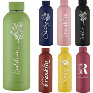 Gourde Personnalisée de 500 ml Bouteille d&rsquo;Eau Gravée Avec Nom Logo, Gourde Isotherme Personnalisable Pour l&rsquo;École Le Bureau Et Le Sport(Vert)