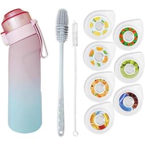 Gourde Sport, avec Lot de 7 capsules aromatiques pour bouteille d&rsquo;eau, Pods parfumés pour eau aromatique 0 sucre, Sans BPA, bouteille d&rsquo;eau étanche, pour gym, course à pied，Camping et randonné(Style 3)