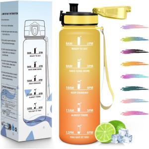 HoneyHolly Gourde 1L, Réutilisable, Water Bottle Sport, Marqueur Horaire, Bouteille, Étanche, Portable, Gourde Graduée pour Salle de Sport, Vélo, Bureau, Extérieur, École, Bouteille Eau, Water Bottle(Ambre Orange – 1000ml)