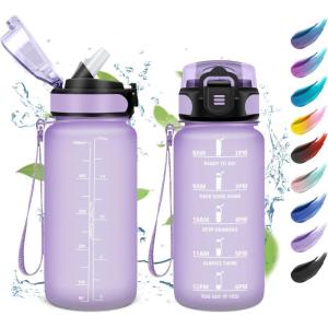 KollyKolla Bouteille 1L, Gourde Sport avec Paille, Gourde Grande Marqueur de Temps, Reutilisable, Bouteille d&rsquo;eau Étanche, pour Running, Fitness, Yoga, Bureau, Gym(17oz-500ml | Paille | Mat Violet Clair)