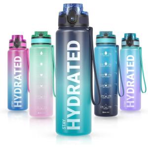 Sahara Sailor Bouteille d&rsquo;eau, Gourde Sport 1L/500ML/750ML avec Marqueur de Temps de Motivation, sans BPA, Étanche & Réutilisable, pour Sport, Camping (1 Bouteille)(Bleu Océan)