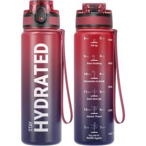 Sahara Sailor Bouteille d&rsquo;eau, Gourde Sport 1L/500ML/750ML avec Marqueur de Temps de Motivation, sans BPA, Étanche & Réutilisable, pour Sport, Camping (1 Bouteille)(Arc-en-ciel Foncé)