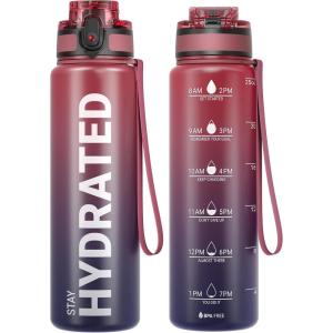 Sahara Sailor Bouteille d&rsquo;eau, Gourde Sport 1L/500ML/750ML avec Marqueur de Temps de Motivation, sans BPA, Étanche & Réutilisable, pour Sport, Camping (1 Bouteille)(B-arc-en-ciel Foncé)