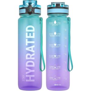 Sahara Sailor Bouteille d&rsquo;eau, Gourde Sport 1L/500ML/750ML avec Marqueur de Temps de Motivation, sans BPA, Étanche & Réutilisable, pour Sport, Camping (1 Bouteille)(Magie Galaxie)