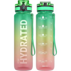 Sahara Sailor Bouteille d&rsquo;eau, Gourde Sport 1L/500ML/750ML avec Marqueur de Temps de Motivation, sans BPA, Étanche & Réutilisable, pour Sport, Camping (1 Bouteille)(Macarons)