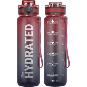 Sahara Sailor Bouteille d&rsquo;eau, Gourde Sport 1L/500ML/750ML avec Marqueur de Temps de Motivation, sans BPA, Étanche & Réutilisable, pour Sport, Camping (1 Bouteille)(Dark Rainbow)
