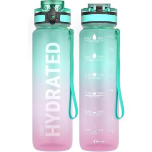 Sahara Sailor Bouteille d&rsquo;eau, Gourde Sport 1L/500ML/750ML avec Marqueur de Temps de Motivation, sans BPA, Étanche & Réutilisable, pour Sport, Camping (1 Bouteille)(Chewing Gum)