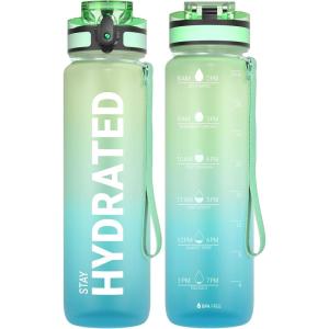 Sahara Sailor Bouteille d&rsquo;eau, Gourde Sport 1L/500ML/750ML avec Marqueur de Temps de Motivation, sans BPA, Étanche & Réutilisable, pour Sport, Camping (1 Bouteille)(Vert Menthe.)