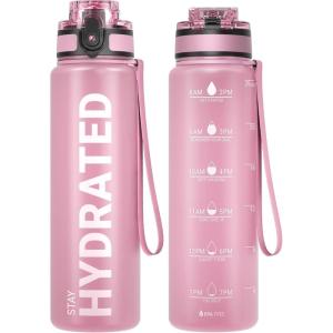 Sahara Sailor Bouteille d&rsquo;eau, Gourde Sport 1L/500ML/750ML avec Marqueur de Temps de Motivation, sans BPA, Étanche & Réutilisable, pour Sport, Camping (1 Bouteille)(B-topaze Rose)