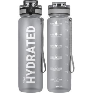 Sahara Sailor Bouteille d&rsquo;eau, Gourde Sport 1L/500ML/750ML avec Marqueur de Temps de Motivation, sans BPA, Étanche & Réutilisable, pour Sport, Camping (1 Bouteille)(Gris Brumeux)