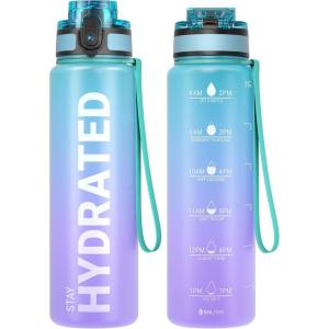 Sahara Sailor Bouteille d&rsquo;eau, Gourde Sport 1L/500ML/750ML avec Marqueur de Temps de Motivation, sans BPA, Étanche & Réutilisable, pour Sport, Camping (1 Bouteille)(B-magie de la Galaxie)