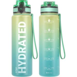 Sahara Sailor Bouteille d&rsquo;eau, Gourde Sport 1L/500ML/750ML avec Marqueur de Temps de Motivation, sans BPA, Étanche & Réutilisable, pour Sport, Camping (1 Bouteille)(B-menthe Verte)