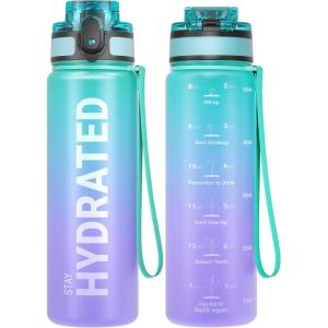 Sahara Sailor Bouteille d&rsquo;eau, Gourde Sport 1L/500ML/750ML avec Marqueur de Temps de Motivation, sans BPA, Étanche & Réutilisable, pour Sport, Camping (1 Bouteille)(Magie de la Galaxie)
