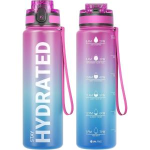 Sahara Sailor Bouteille d&rsquo;eau, Gourde Sport 1L/500ML/750ML avec Marqueur de Temps de Motivation, sans BPA, Étanche & Réutilisable, pour Sport, Camping (1 Bouteille)(B-aurora Borealis)