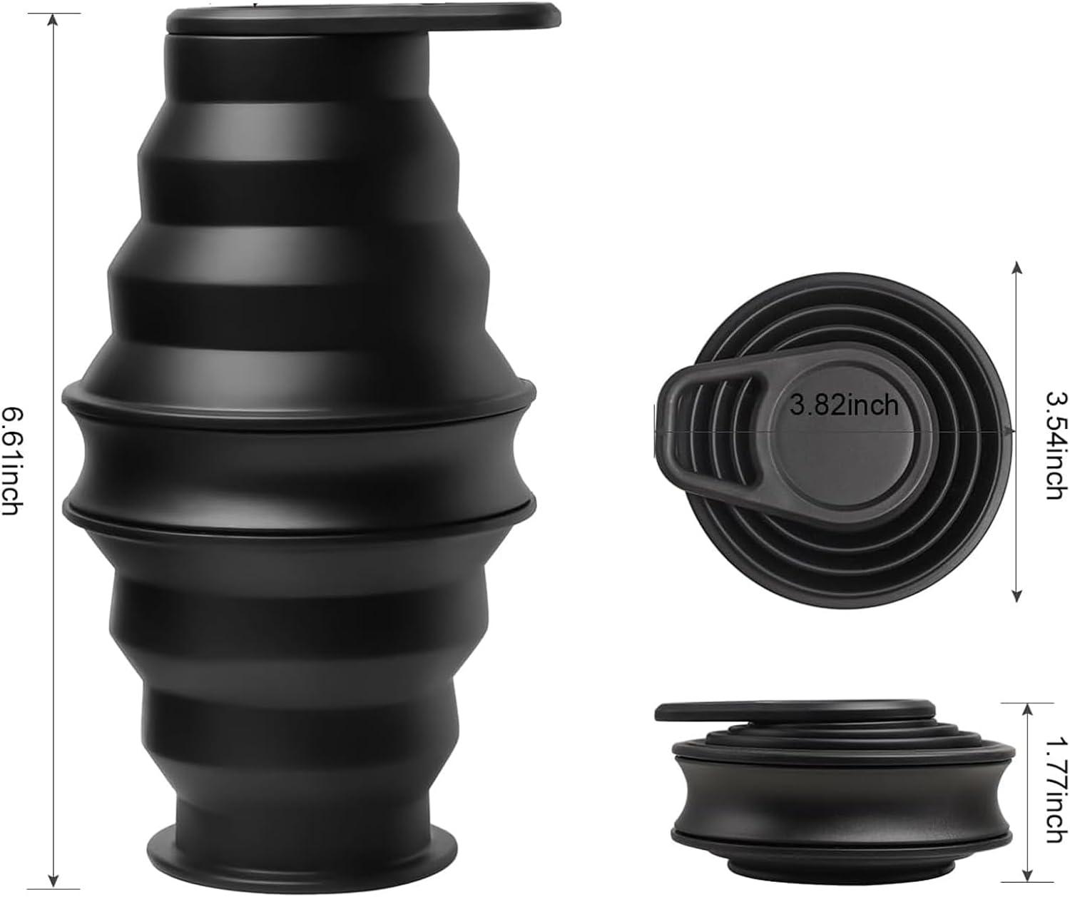 image:image500ml Bouteilles deau PliableBouteille deau en SiliconeBouteille de Sport en Portable Sans BPATasse de Camping RutilisableEnroulable Bouteille deau de Gym pour Voyage RandonneNoirNoir