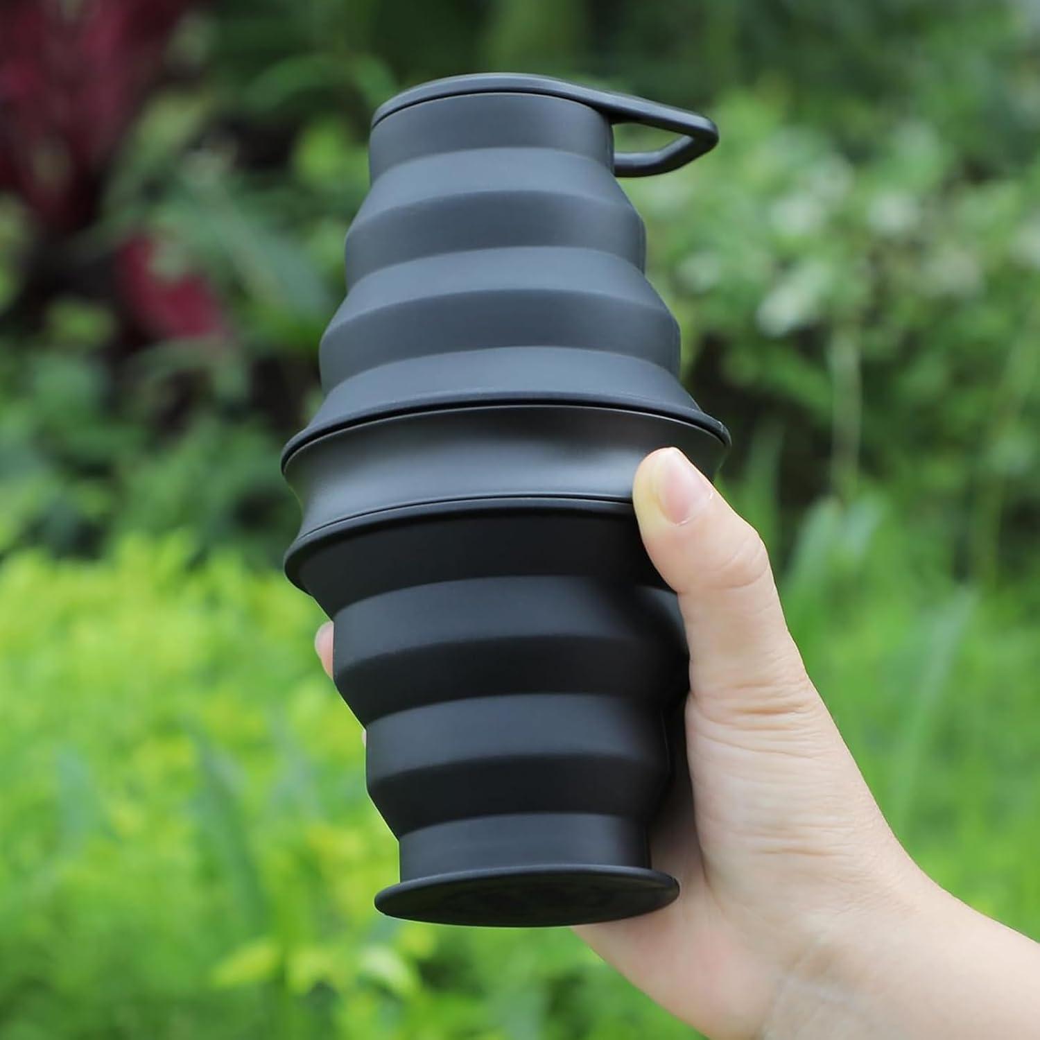 image:image500ml Bouteilles deau PliableBouteille deau en SiliconeBouteille de Sport en Portable Sans BPATasse de Camping RutilisableEnroulable Bouteille deau de Gym pour Voyage RandonneNoirNoir